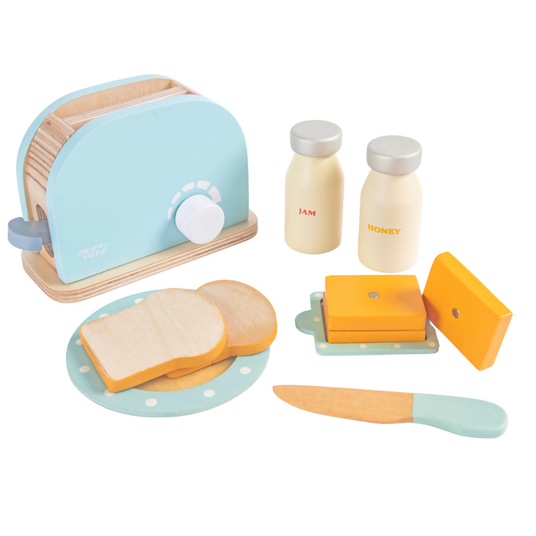 Nesta Toys Wooden Bread Pop-up Toaster (Blue), Kitchen Set Toy, Play Food, Pretend Play Toys for Kids (3+ Years) | Grocsy
