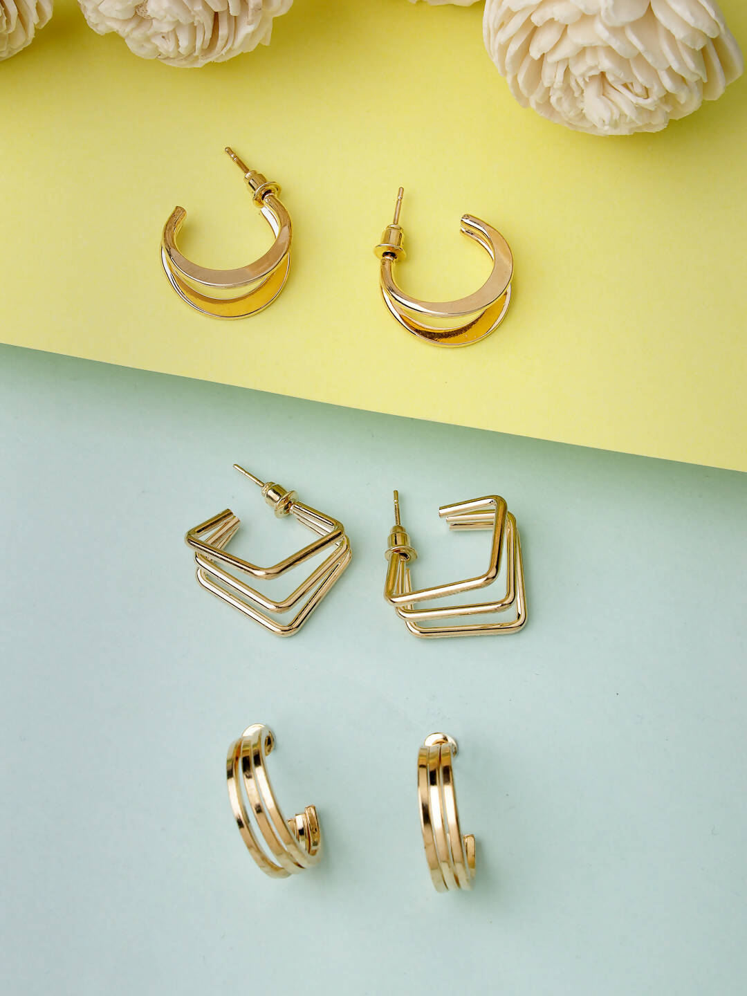 NVR Women Gold-Toned Circular Hoop Earrings | Grocsy