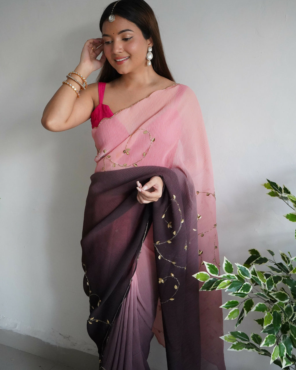 Vamsee Antara Brown Georgette Saree | Grocsy