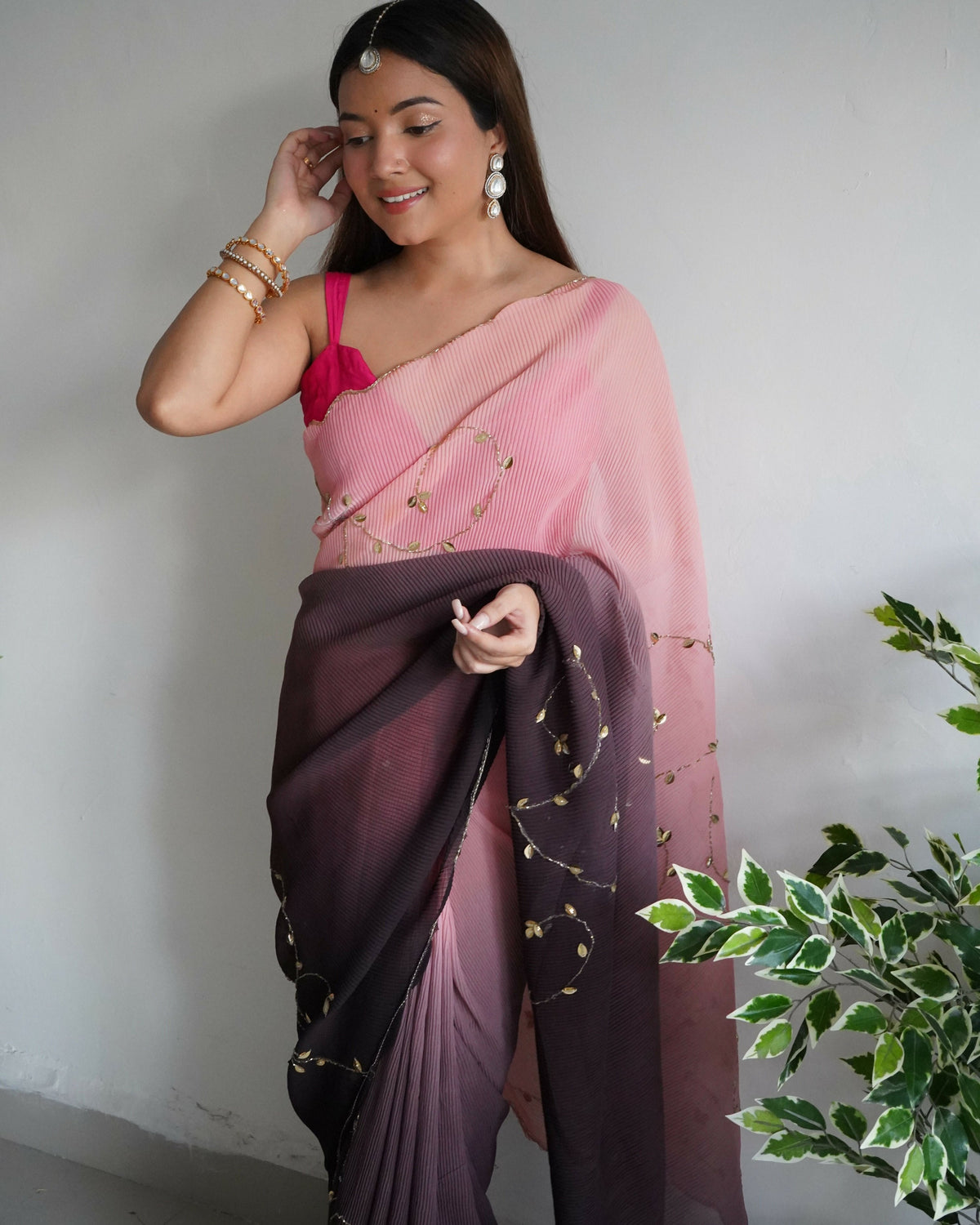 Vamsee Antara Brown Georgette Saree | Grocsy
