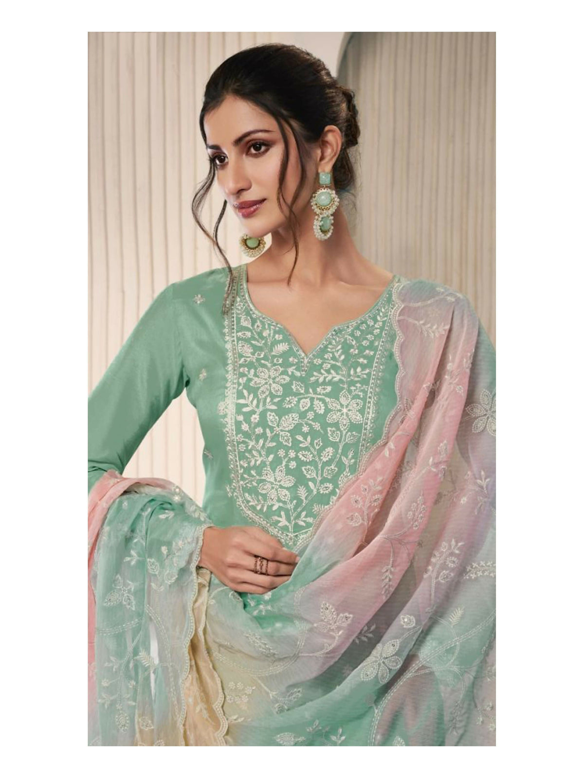 Anaita Green Moonga Silk Stitched Suit with Embroidery Sequence Work | Grocsy