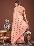 Shree Shyam Fashion Neerja Peach Linen Cotton Saree | Grocsy