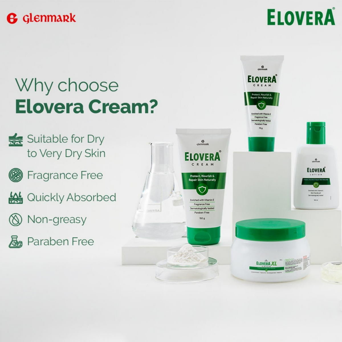 Glenmark Elovera Moisturising Cream For Dry Skin | Grocsy