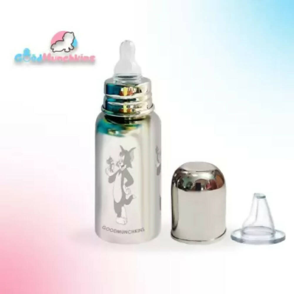 Goodmunchkins Stainless Steel Feeding Rustfree Bottle with 2 Anti Colic Silicone Nipple For Kids 220ml | Grocsy