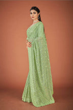 Vamsee Green Georgette Designer Saree | Grocsy