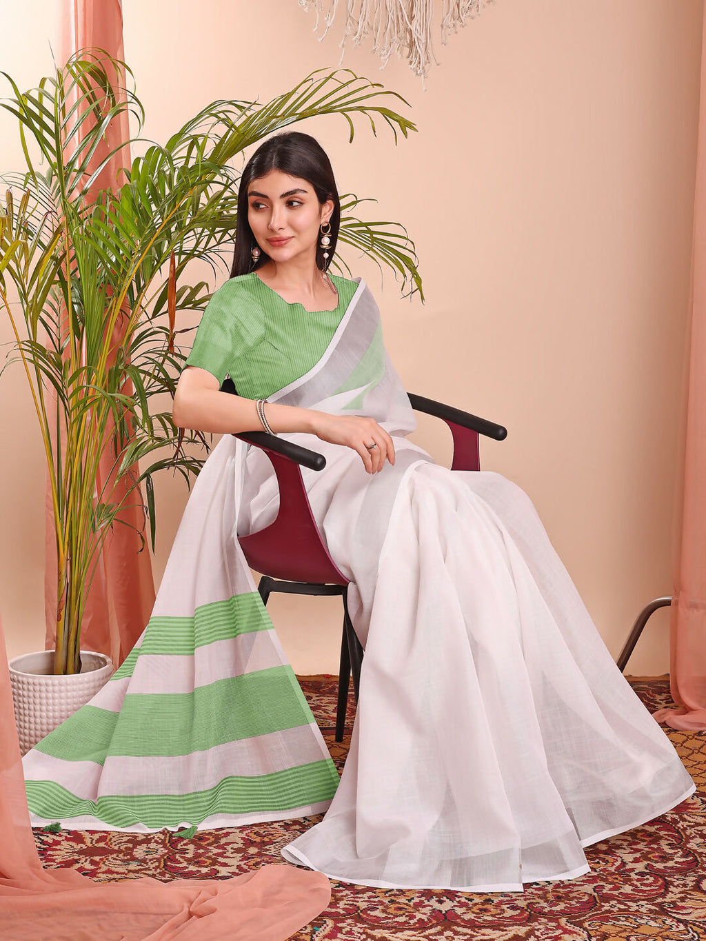 Shree Shyam Fashion The White Loom White Linen Cotton Saree | Grocsy