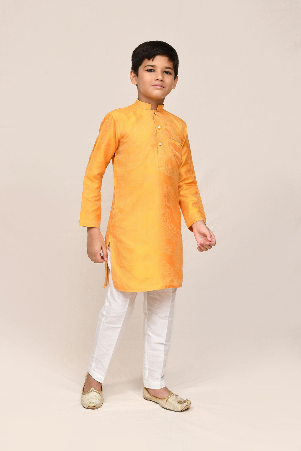 Joban Fashion Pure Silk Yellow Kurta With Straight Fit Pant | Grocsy