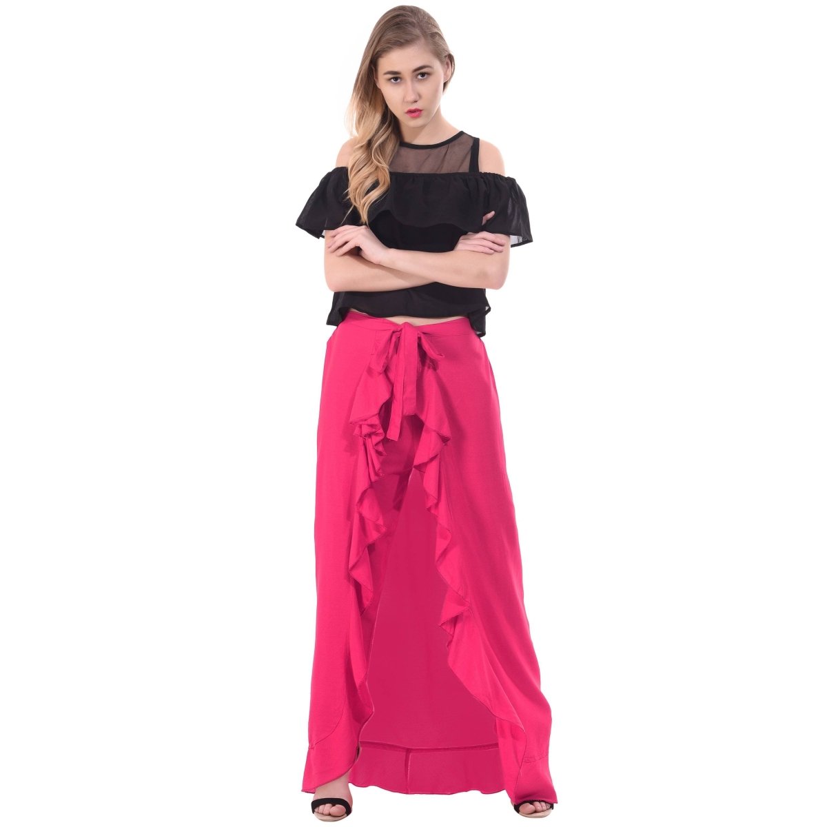 Asmaani Pink Color Plain Ruffle Palazzo | Grocsy