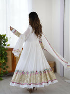 Joban Fashion White Georgette Sequence Embroidery Work Readymade Kurta Set | Grocsy