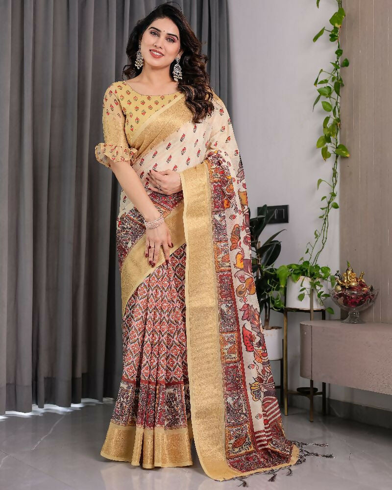PR Fashion Pista Pure Handloom Linen Saree | Grocsy