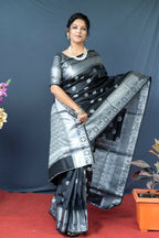 Jyoti Fashion Women's Black Soft Banarasi Silk Zari Woven Saree with Blouse | Grocsy