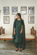 Dark Green Rayon Sequence Embroidery work Straight kurta with Pant & Dupatta - Akashara | Grocsy