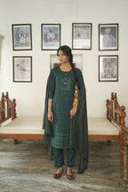Dark Green Rayon Sequence Embroidery work Straight kurta with Pant & Dupatta - Akashara | Grocsy
