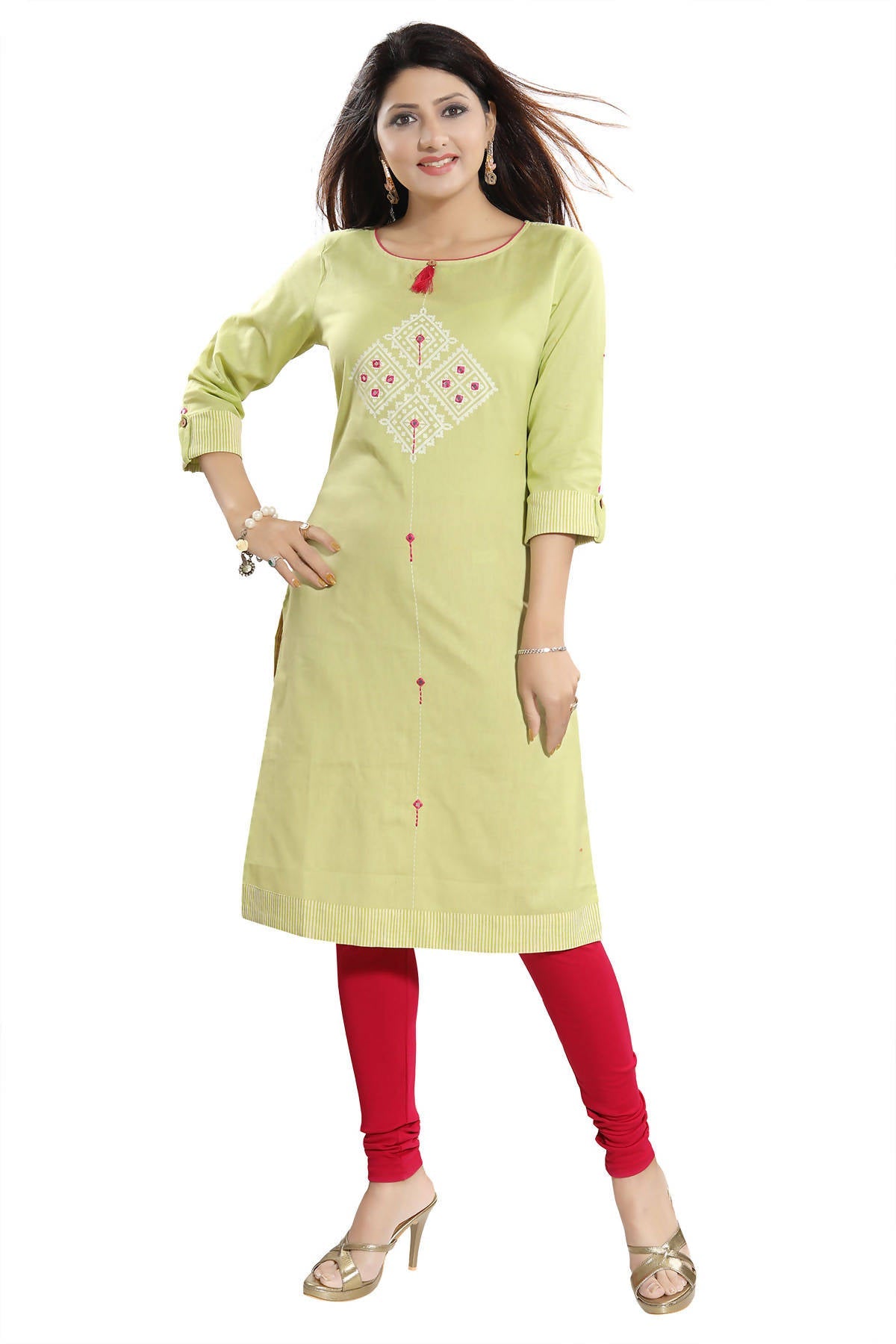 Snehal Creations Easy Breezy Liril Green Cotton Printed Tunic | Grocsy