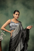 Grey Satin Solid Designer, Printed Party Wear Ready To Wear Saree - Nasreen | Grocsy