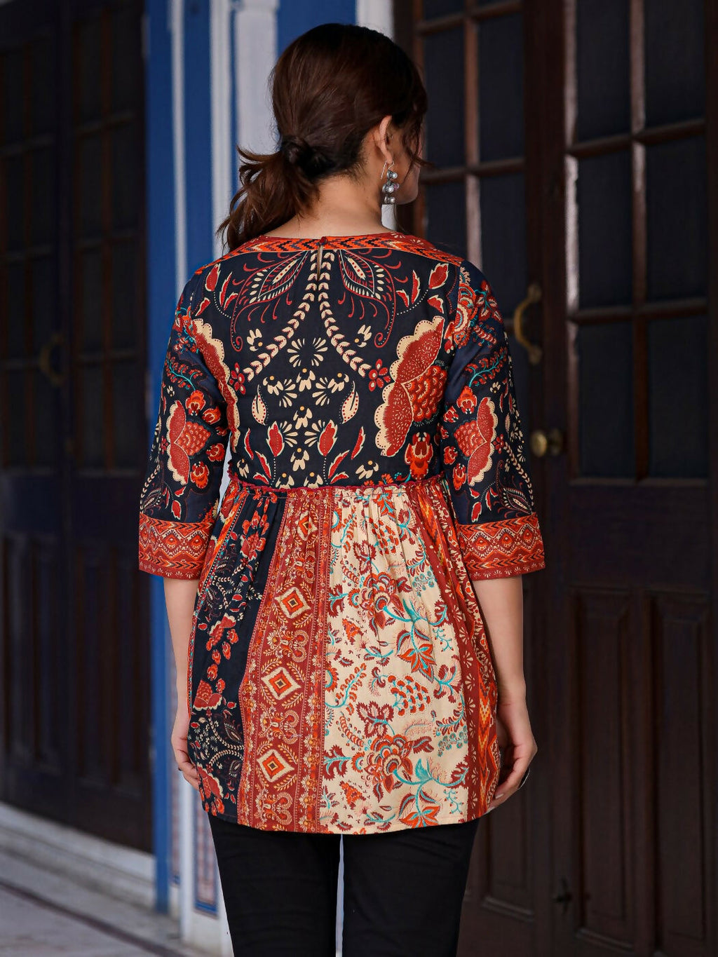 Juniper Women's Multi Colored Ethnic Motif Printed Cotton Peplum Tunic | Grocsy