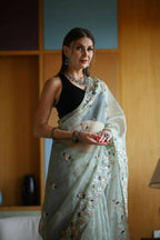 Vamsee Green Organza Saree | Grocsy
