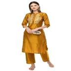Lagi Women's Mustard Poly silk Straight Embroidred Kurta Pant (RO116C) | Grocsy
