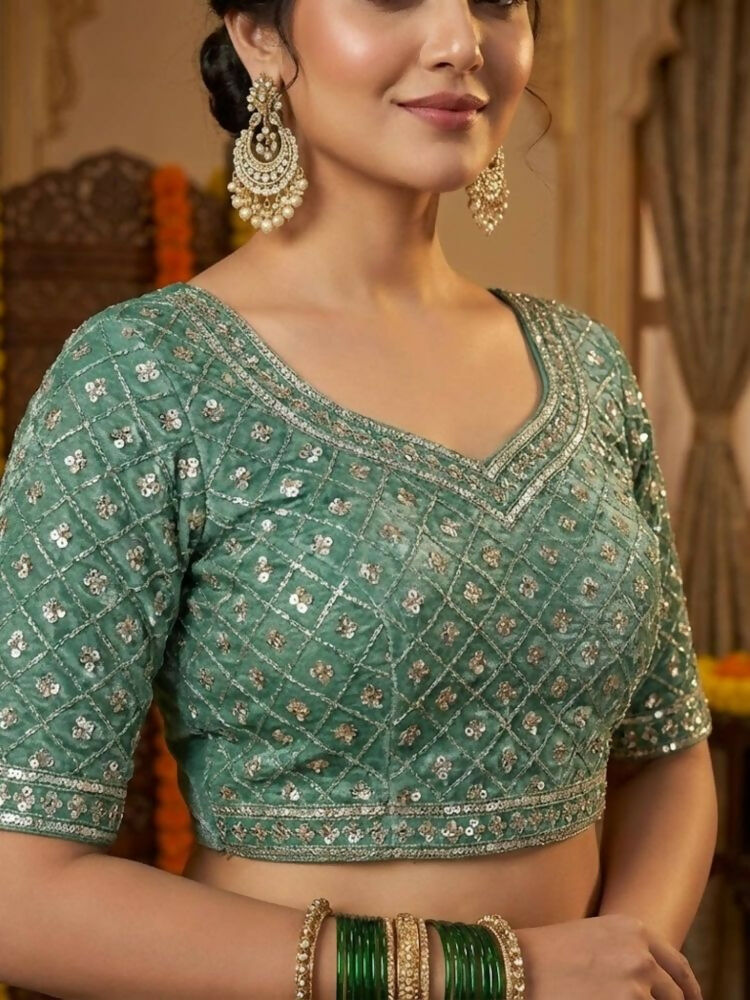 Joban Fashion Green Fandy Satin Silk Party Wear Sarees | Grocsy