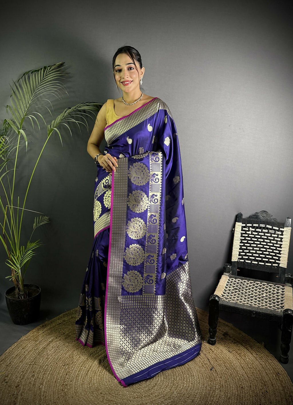 Joban Fashion Purple Banarasi Soft Lichi Silk Paisley Saree | Grocsy