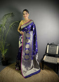 Joban Fashion Purple Banarasi Soft Lichi Silk Paisley Saree | Grocsy