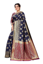 Vamika Ethnic Fire Navy Blue Weaving Banarasi Jacquard Saree | Grocsy