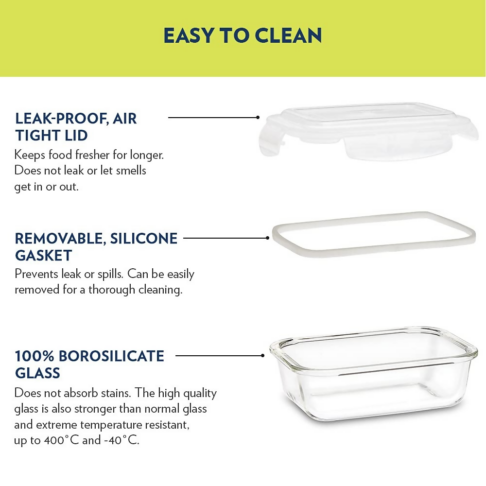 Borosil Klip N Store Glass Storage Containers - Set of 2 | Grocsy
