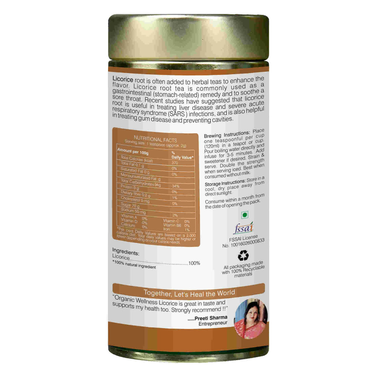 Organic Wellness Licorice Tea Tin Pack | Grocsy