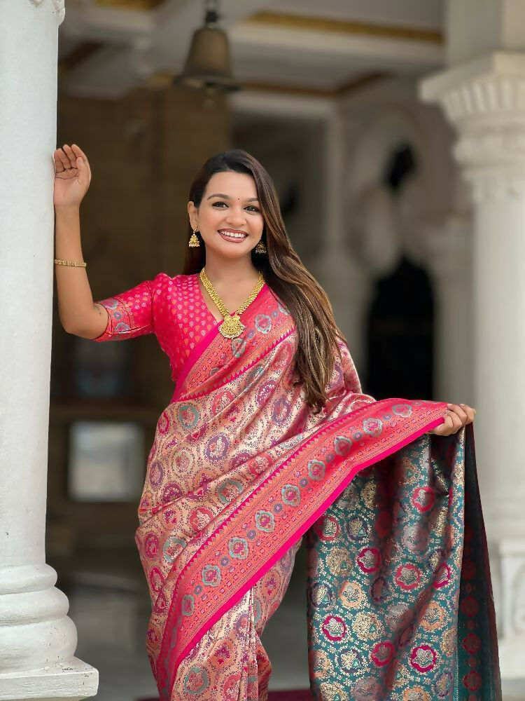 PR Fashion Rani Soft Kanjivaram Silk With Zari Weaving Meenakari Design Saree | Grocsy