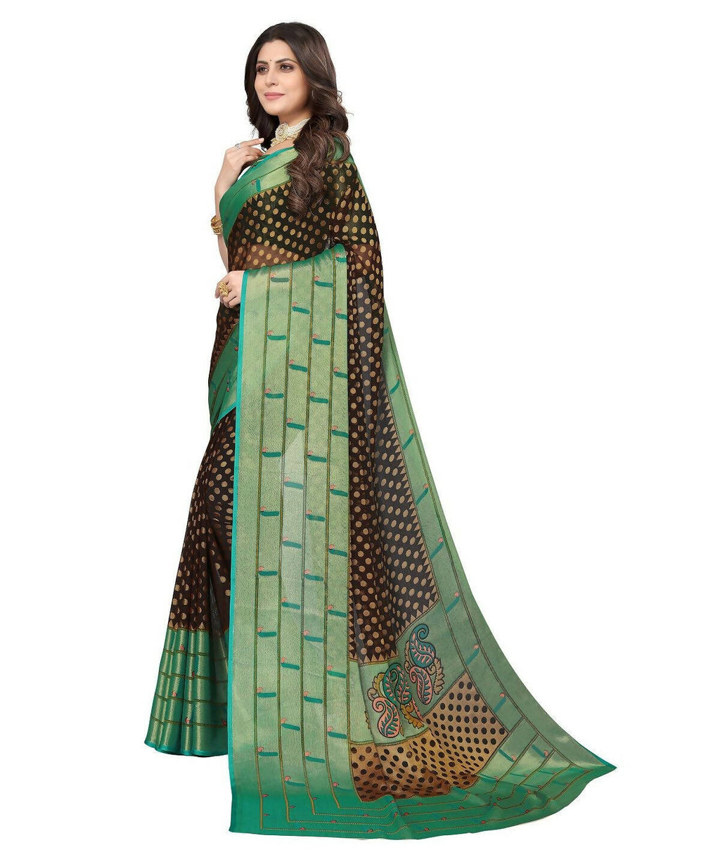 Vamika Black Chiffon Brasso Bollywood Style Woven Saree (DIMPLE BLACK) | Grocsy