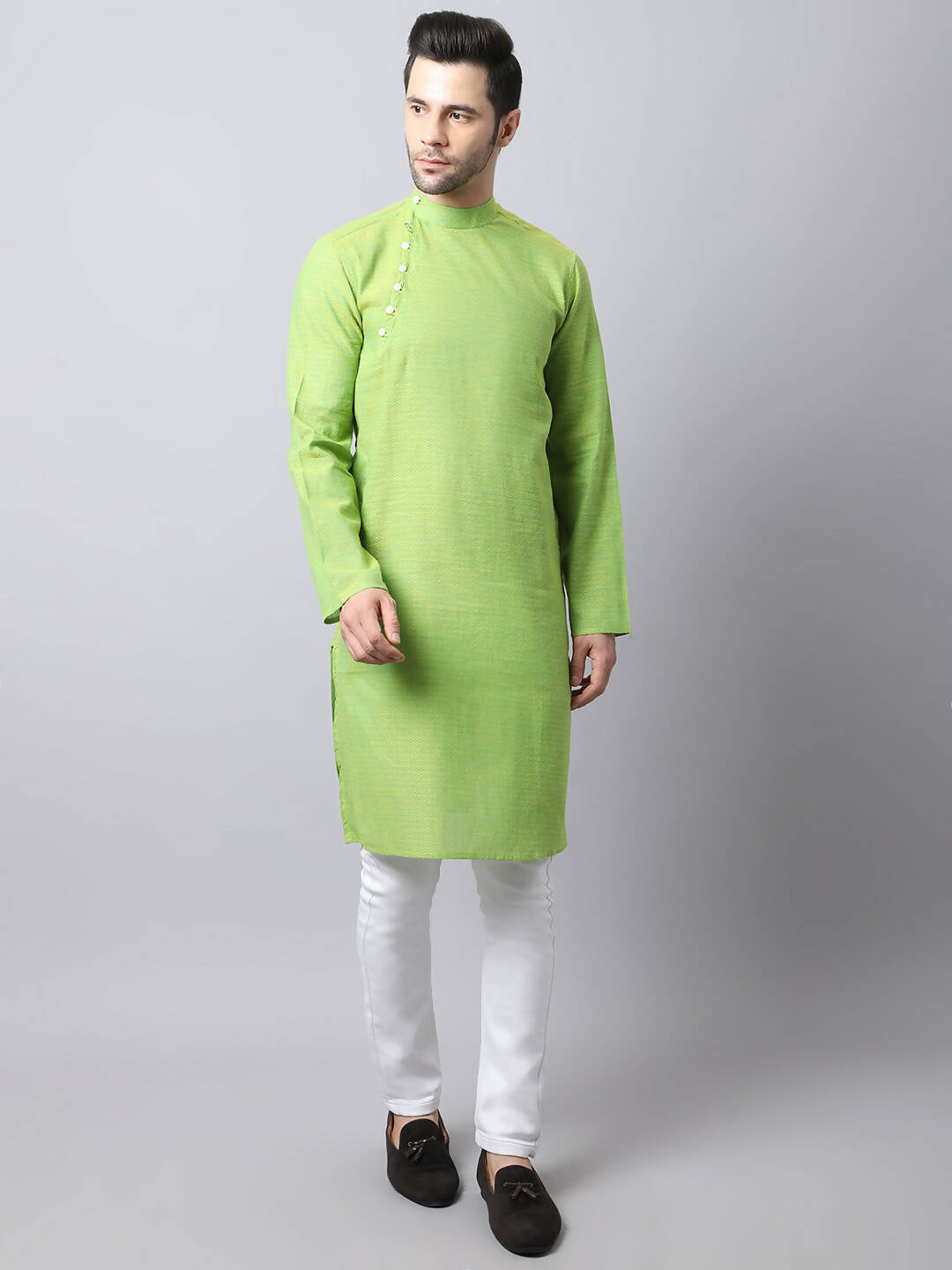 Even Apparels Green Pure Cotton Men's Kurta With Side Placket (SLD1193) | Grocsy