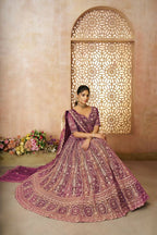 Kesar Fab Dark-Purple Net Hand_Woven Lehenga | Grocsy