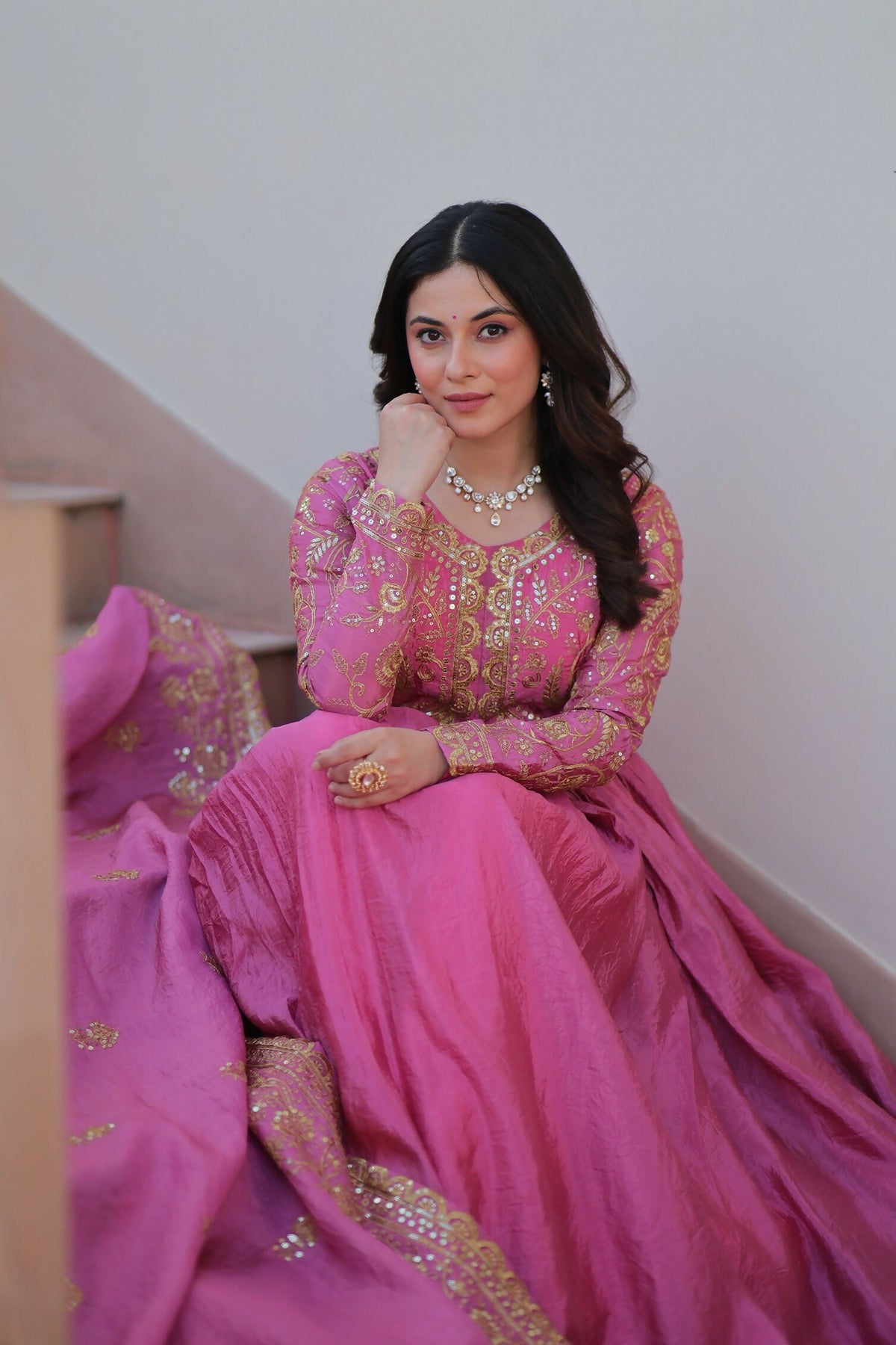 Joban Fashion Pink Crush Sequence Embroidery Work Kurta Set | Grocsy