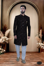 Joban Fashion Men's Blue Base (Multi-Colour) Velvet Kurta with Pyjama | Grocsy