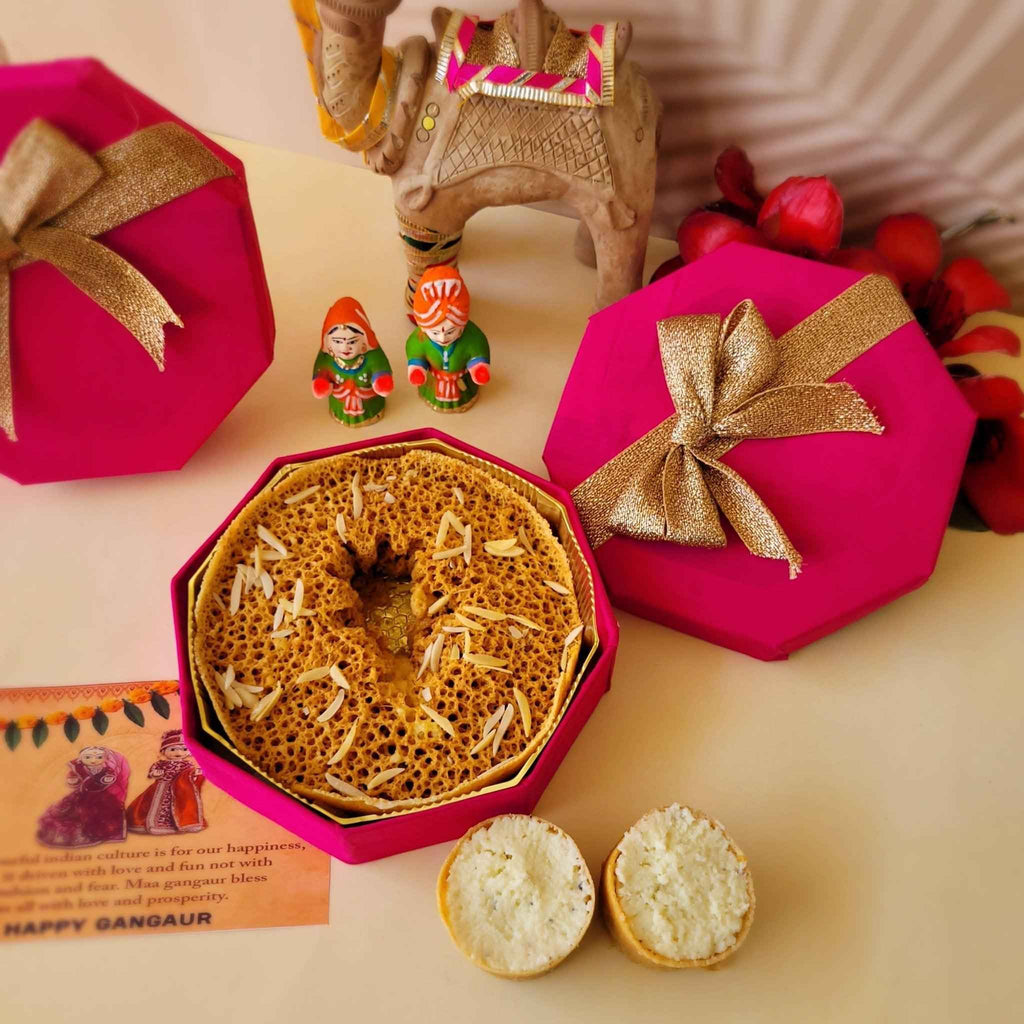 SweeDesi Meetha Ghewar - 1 Pc Hamper Pink | Grocsy