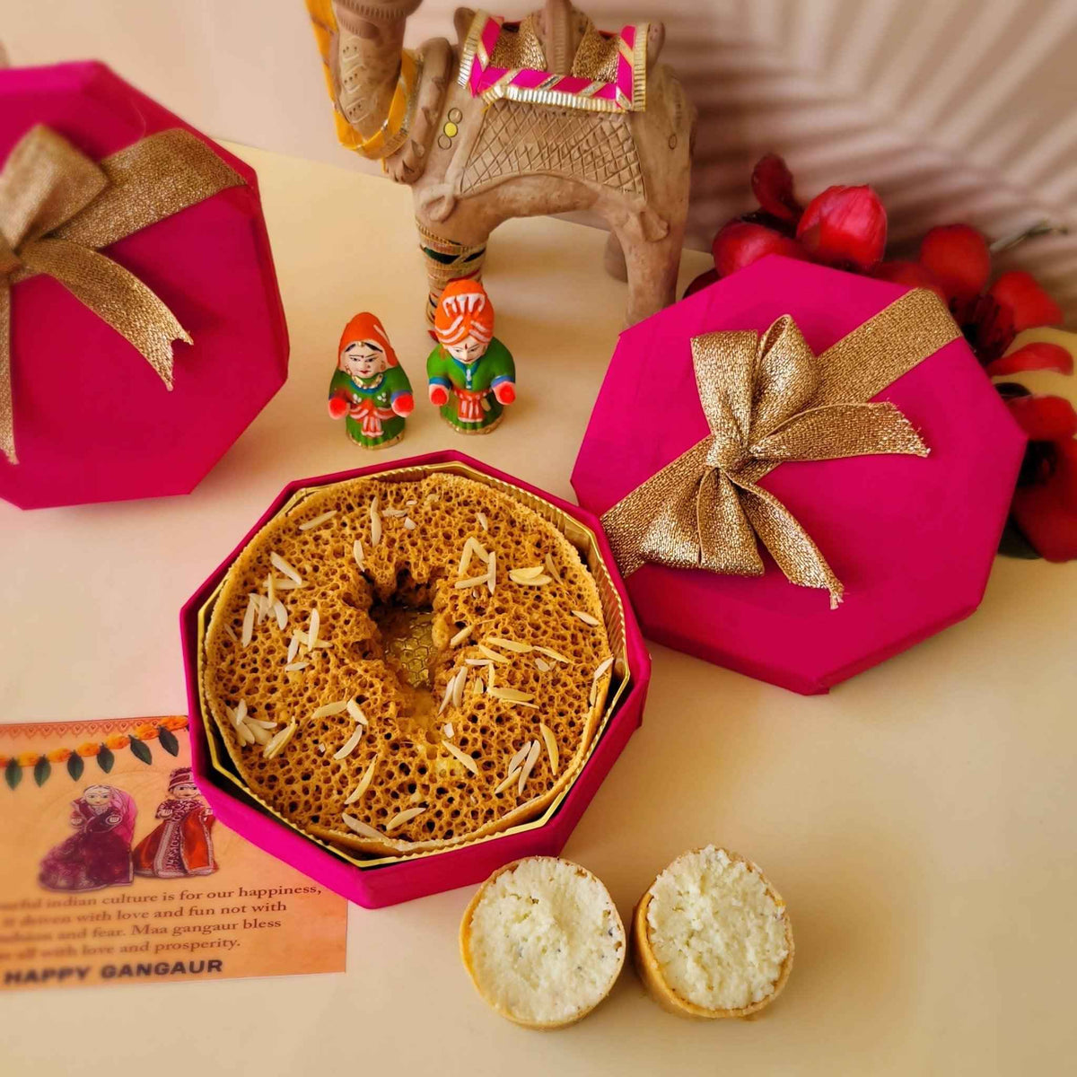 SweeDesi Meetha Ghewar - 1 Pc Hamper Pink | Grocsy