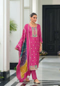 Teeya Creation Pink Color Chinon Silk Embroidery Work Wedding Wear Designer Salwar Suit | Grocsy