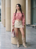 Janasya Blush Crop Cotton Top | Grocsy