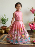 Teeya Creation New Girls Blush Pink Pichwai Embroidered Lehenga Choli Set-Pink | Grocsy