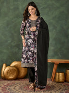 The52 Women's Beautiful Embroidery Work Chinon silk Fabric Straight Kurta Pant and Dupatta Set | Grocsy