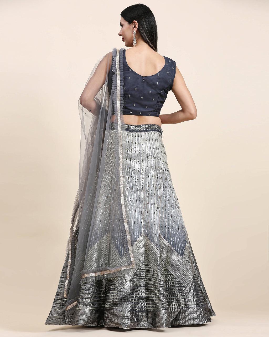 Grey Organza Mirror With Coding Work Lehenga Choli with Dupatta - Tanya | Grocsy