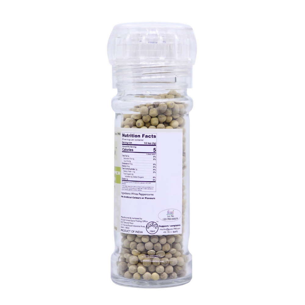 Tassyam Organics White Pepper Grinder Bottle | Grocsy