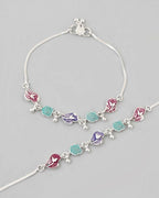 VOJ Set of 2 Silver Plated Designer Multi Color Anklet | Grocsy