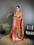 Joban Fashion Pink Floral & Potentially Peacock Soft Silk Paithani Saree | Grocsy