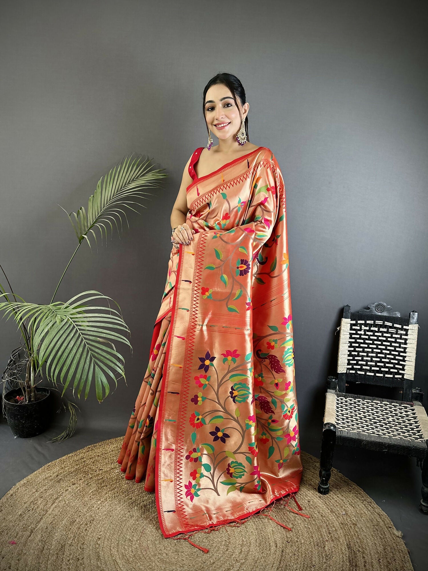 Joban Fashion Pink Floral & Potentially Peacock Soft Silk Paithani Saree | Grocsy