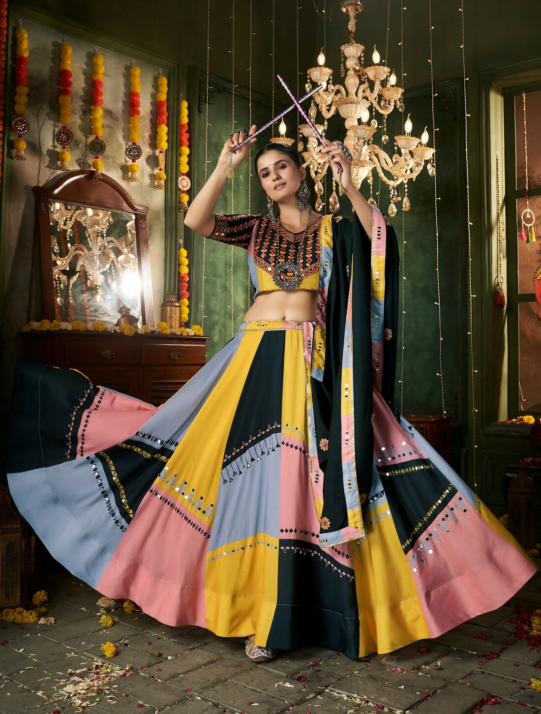 AI Fashion Multi Color Maslin Cotton Designer Navratri Lehenga Choli Collection | Grocsy