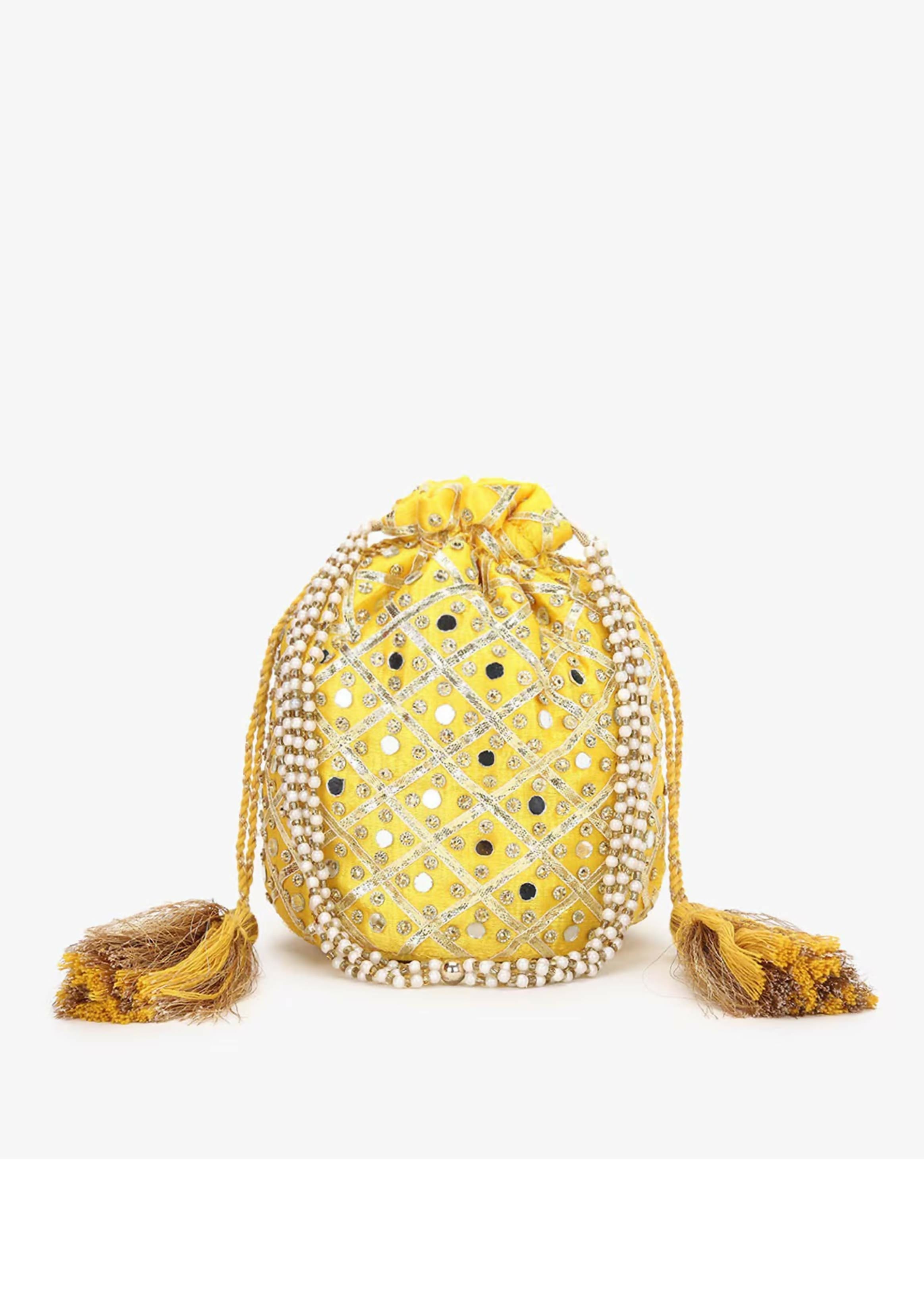 Joban Fashion Embroidered Potli Clutch - Yellow | Grocsy