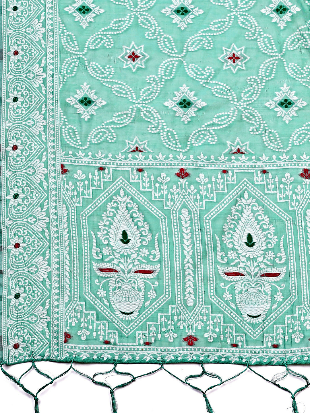 Shree Shyam Fashion Pankhuri Sea Green Linen Cotton Saree | Grocsy