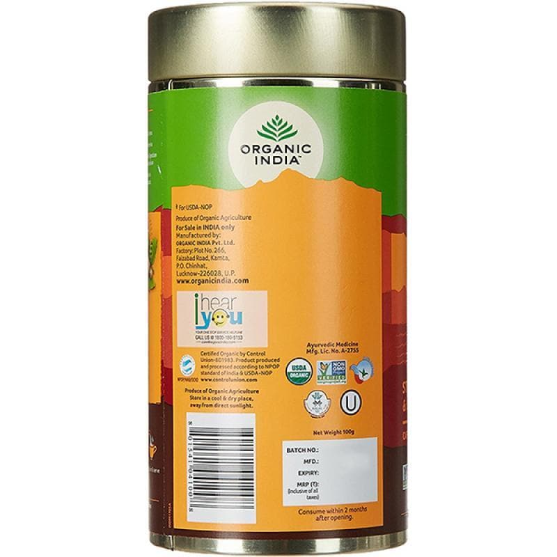 Organic India Tulsi Ginger Tea Tin | Grocsy