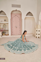 Eilara Women'S Ocean Blue Butterfly Net White Cotton Thread And Zari Sequence Embroidered Work Lehenga Choli For Wedding | Grocsy